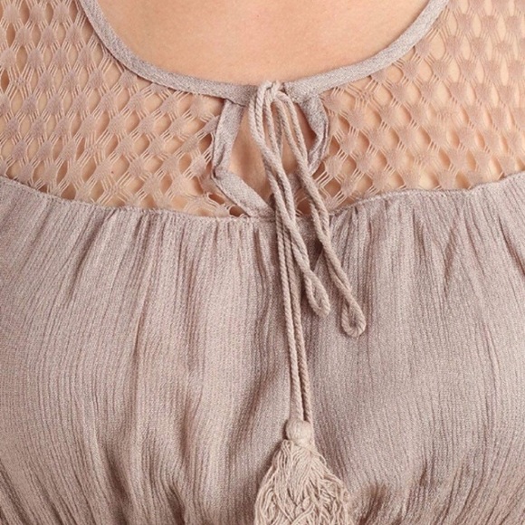 Boho Open Net Weave Keyhole Tassel Tie Front Dress - Picture 3 of 5